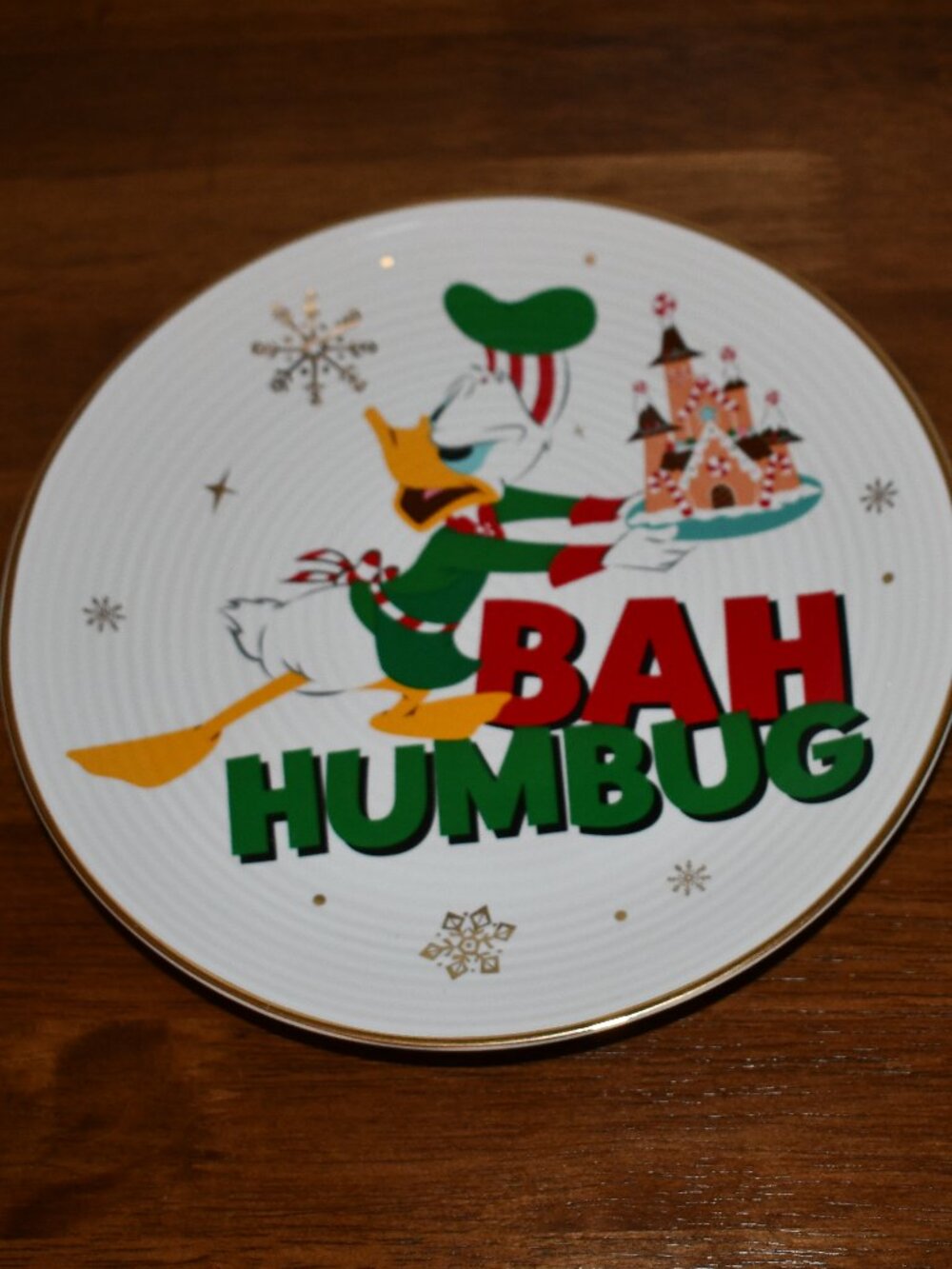 Disney Parks Holiday Donald Duck Bah Humbug Christmas Cheer Dessert Plate New
